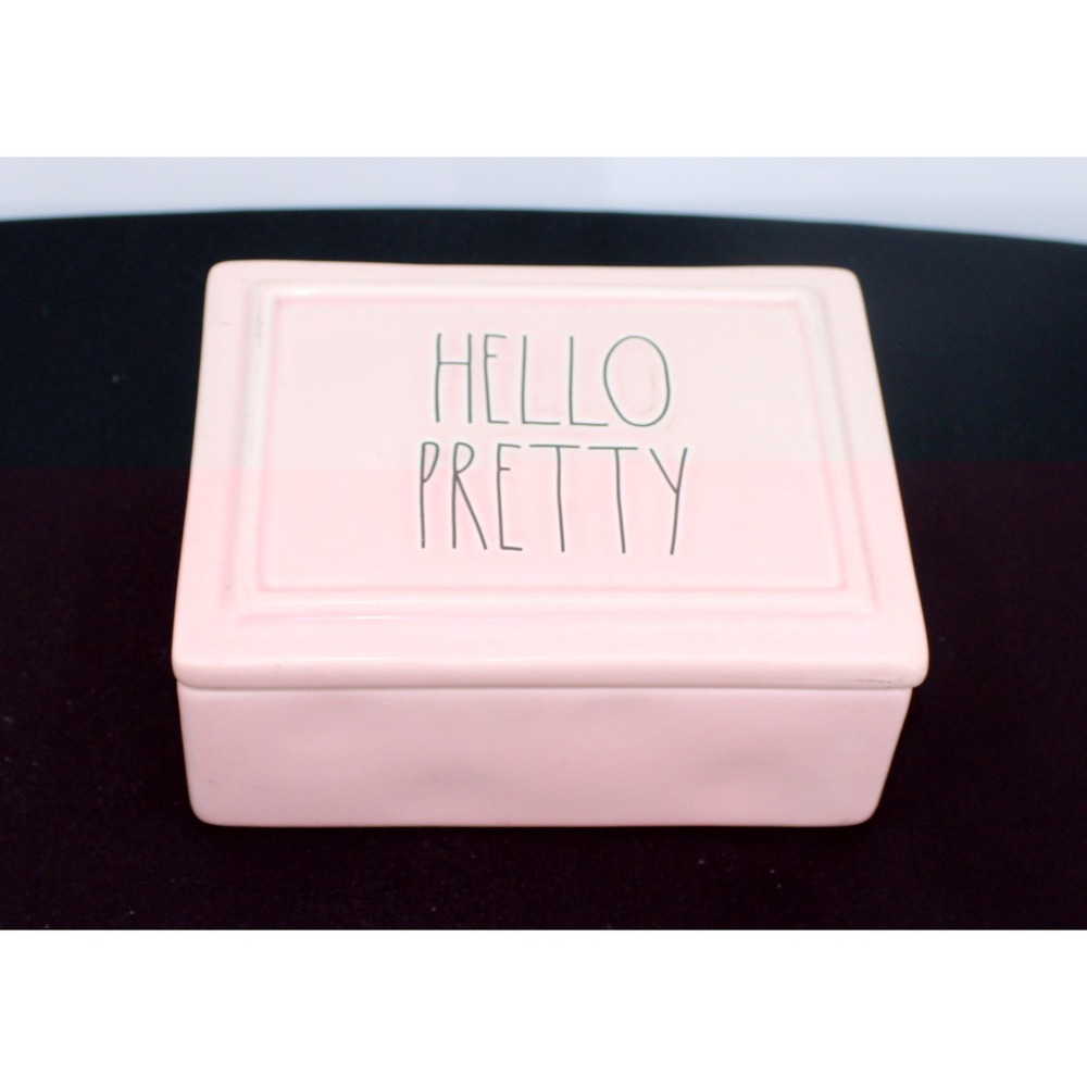 Rae Dunn Artisan Collection Hello Pretty Pink Ceramic Trinket Jewelry Box